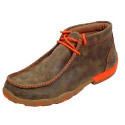 Twisted X Boots- Mens Lace Up Brown & Neon Orange Driving Shoes