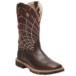 Justin - Mens Derrickman Ostrich Print Square Toe Work Boots