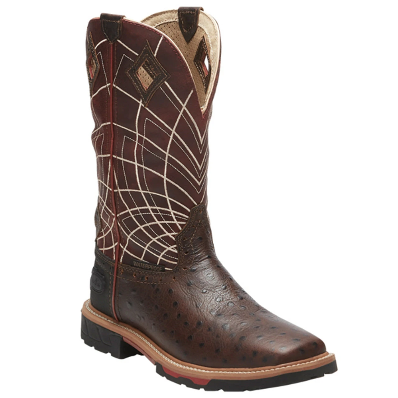 Justin - Mens Derrickman Ostrich Print Square Toe Work Boots 3 Justin - Mens Derrickman Ostrich Print Square Toe Work Boots