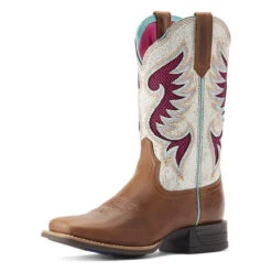 Ariat Womens Distressed White & Dark Tan Pinto VentTEK 360 Wide Square Toe Boots