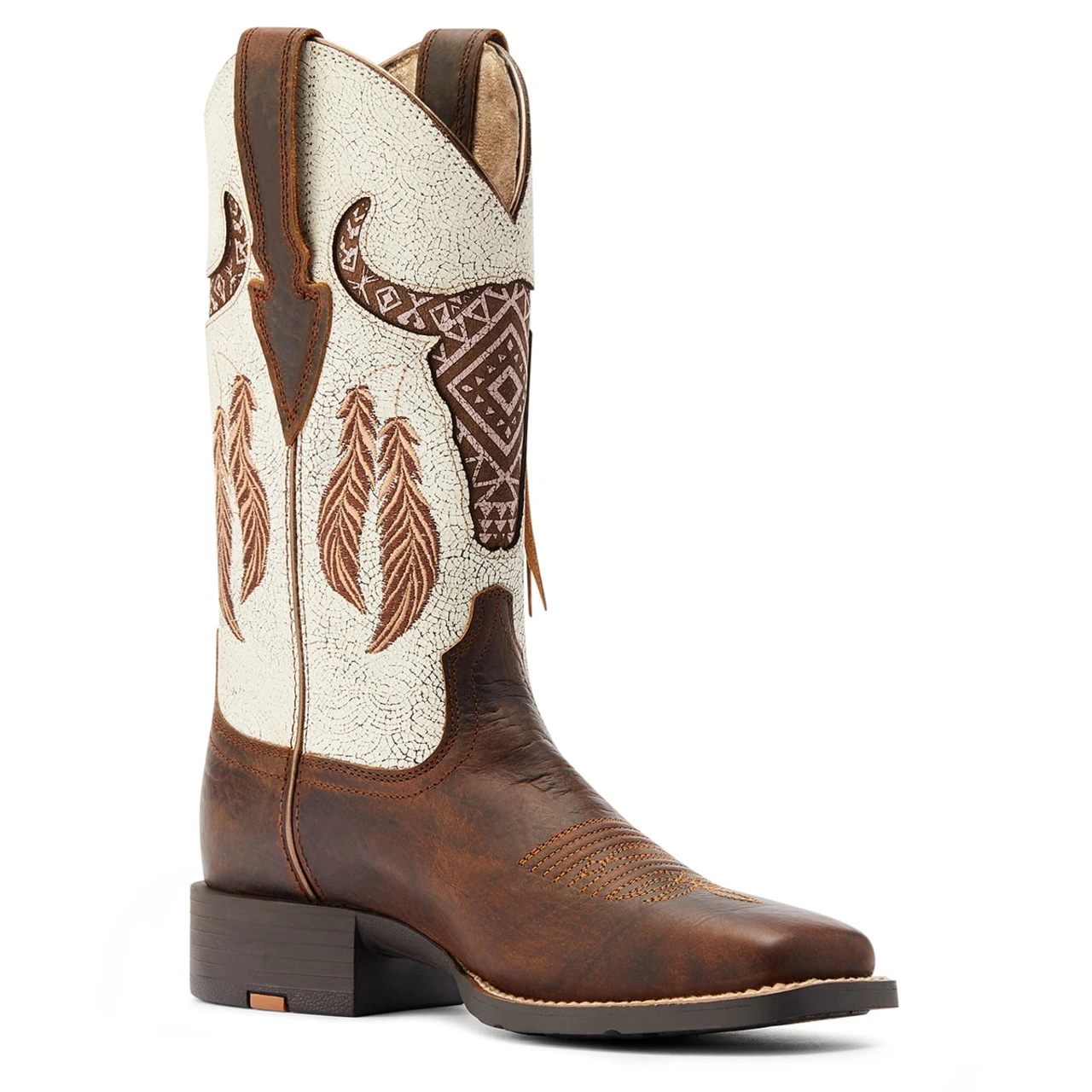 Ariat Womens Barn Brown & Crackled White Steer Wide Square Toe Boots 3 Ariat Womens Barn Brown & Crackled White Steer Wide Square Toe Boots