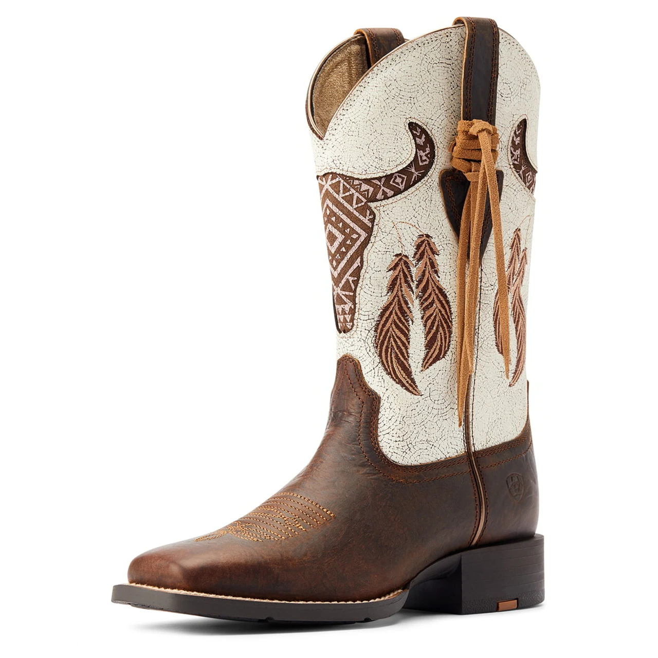 Ariat Womens Barn Brown & Crackled White Steer Wide Square Toe Boots 4 Ariat Womens Barn Brown & Crackled White Steer Wide Square Toe Boots - Image 2