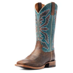 Ariat Mens Burnt Brown & Antique Teal Sting Wide Square Toe Boots